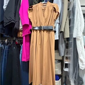 Calvin Klein Tan Midi Dress with Black Belt